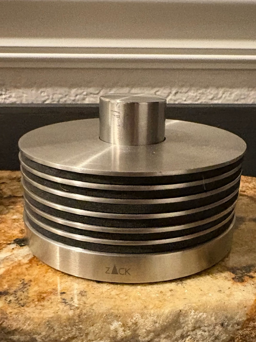 Zack Sotto Germany Stainless Steel Coasters Set Of 6 + Stand Bar Wear MCM Style